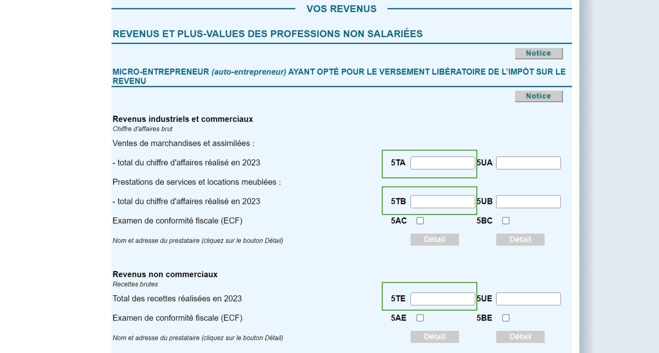 Cadre 5TA déclaration