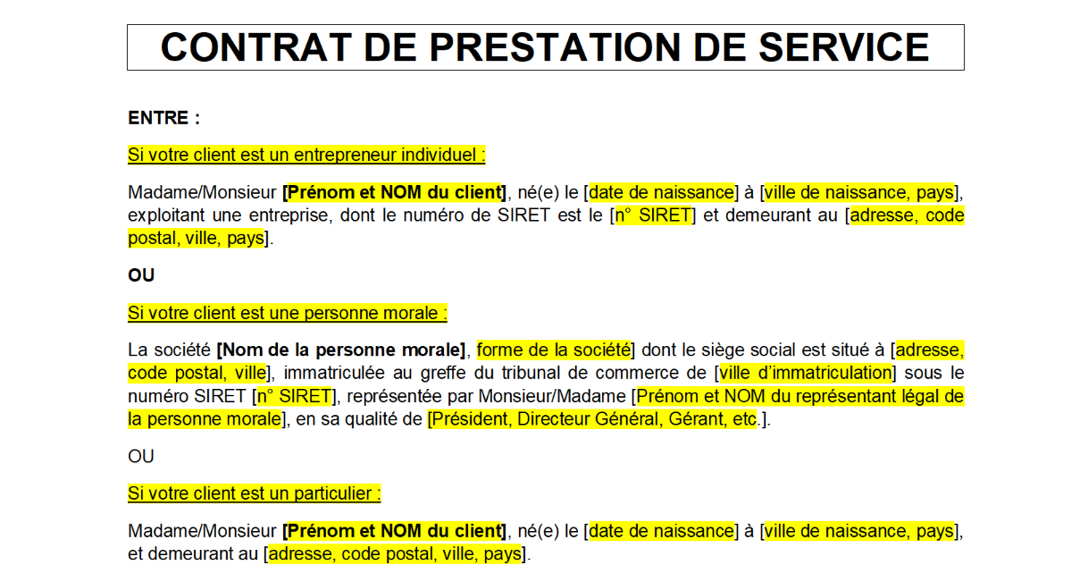 contrat de prestation de service