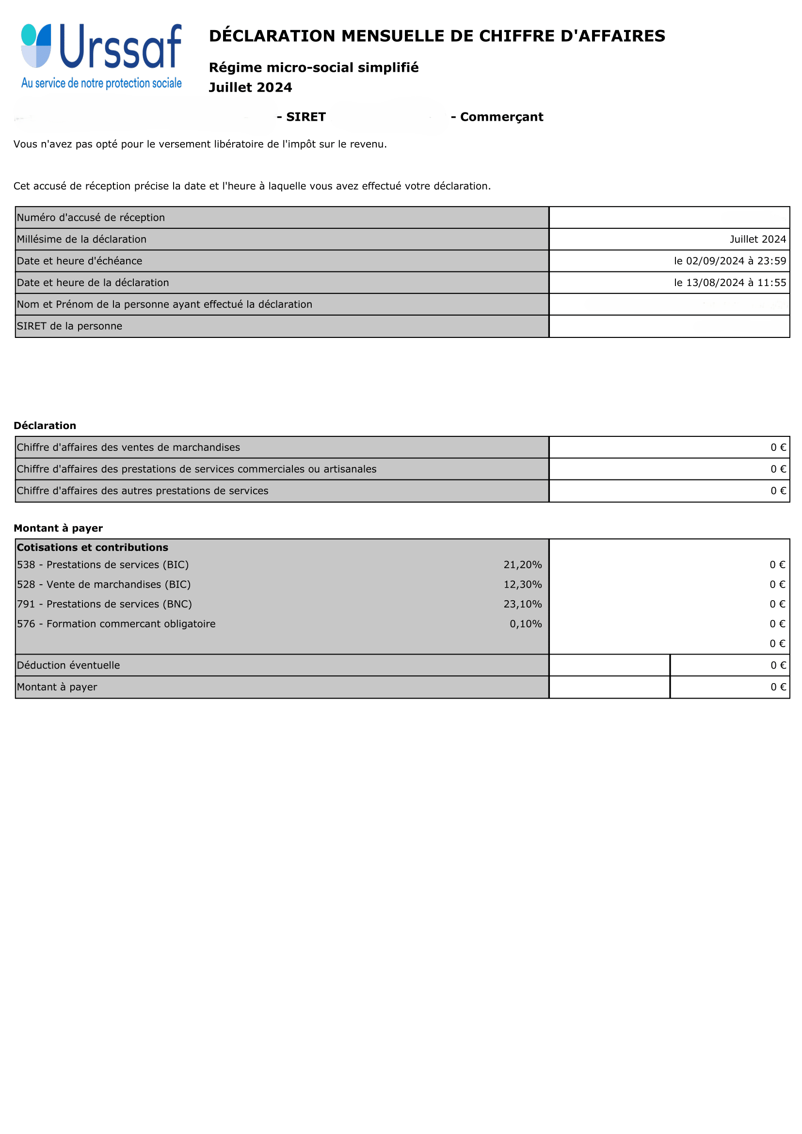 déclaration de chiffre d'affaires auto-entrepreneur