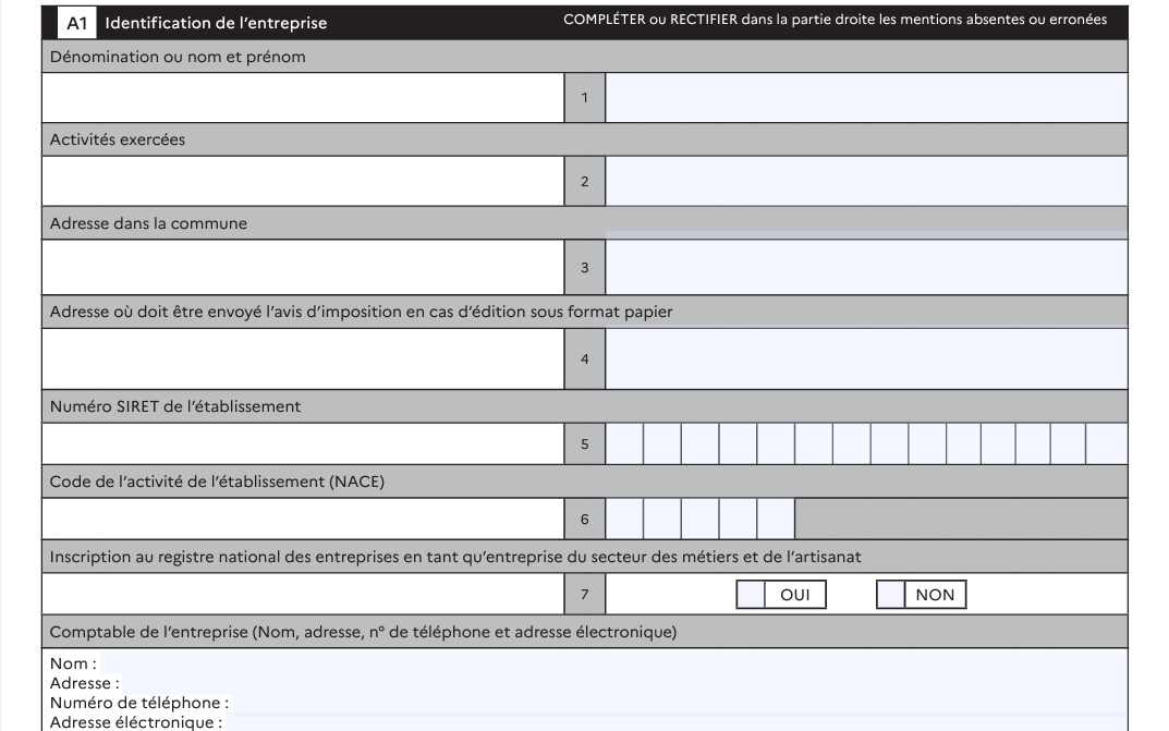 cadre A1 déclaration CFE