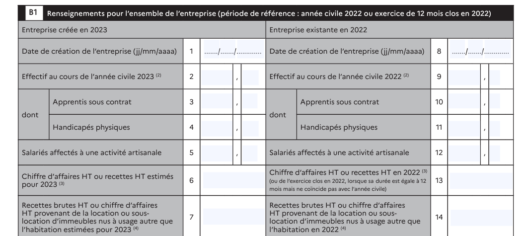 Cadre B1 déclaration CFE