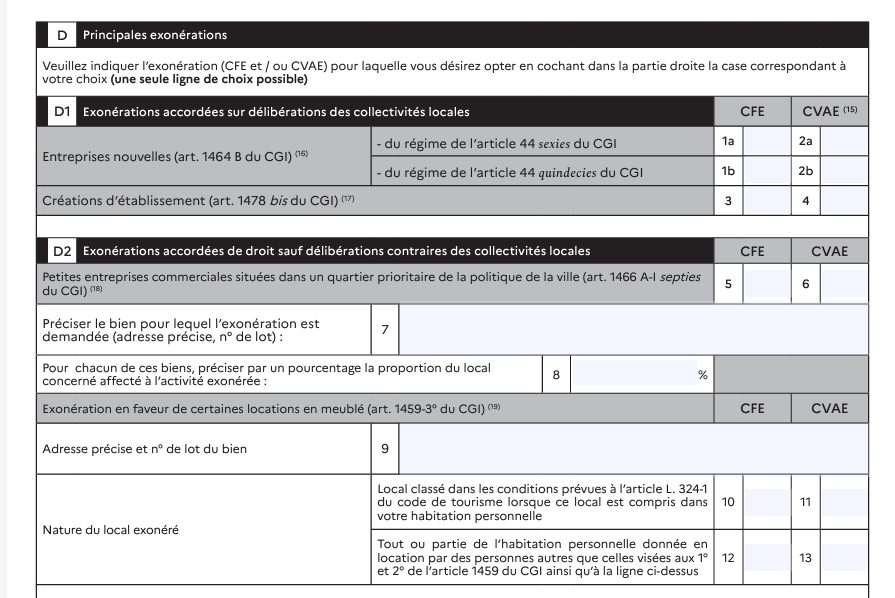 Cadre D déclaration CFE